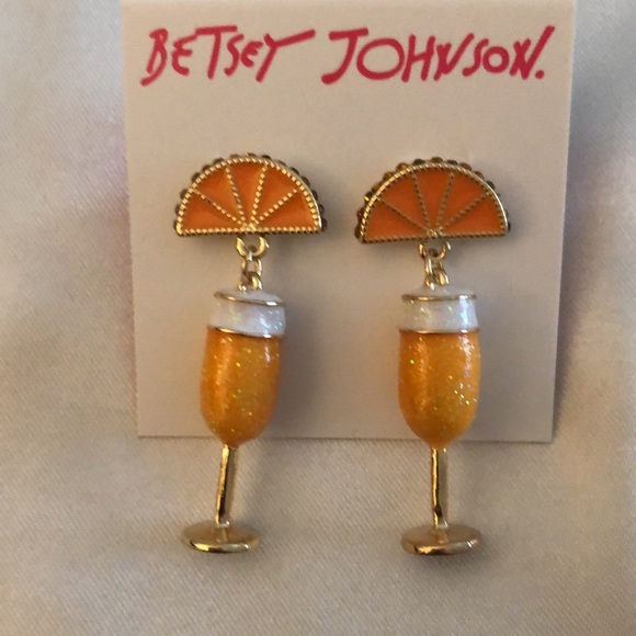Betsey Johnson Betsey’s Brunch Bellini Orange Drop Earrings Crystal NWT - Picture 6 of 12